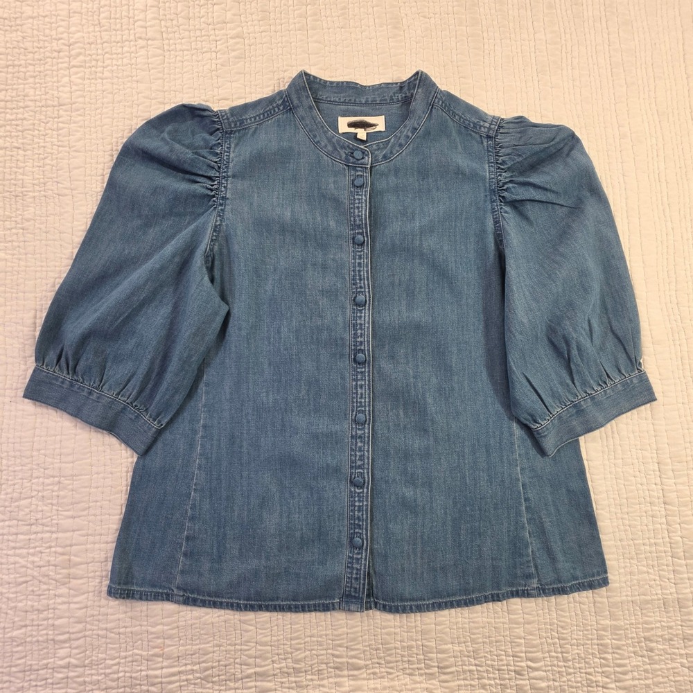 Madewell Size 12 Chambray Balloon Style Mandarin Neck Peplum Blouse NWT